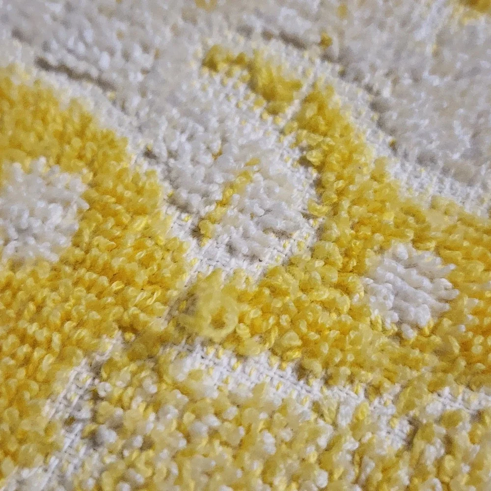 Vintage Yellow White Damask Floral Terry Cloth Bath Towel Retro Mid Century